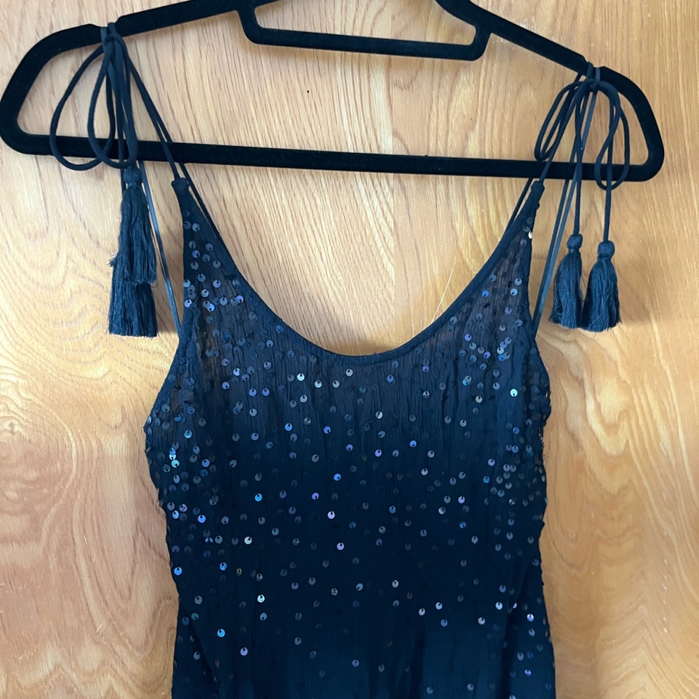 Free People Intimately Black sequin tie shoulder Mini Dress M - Picture 8 of 8
